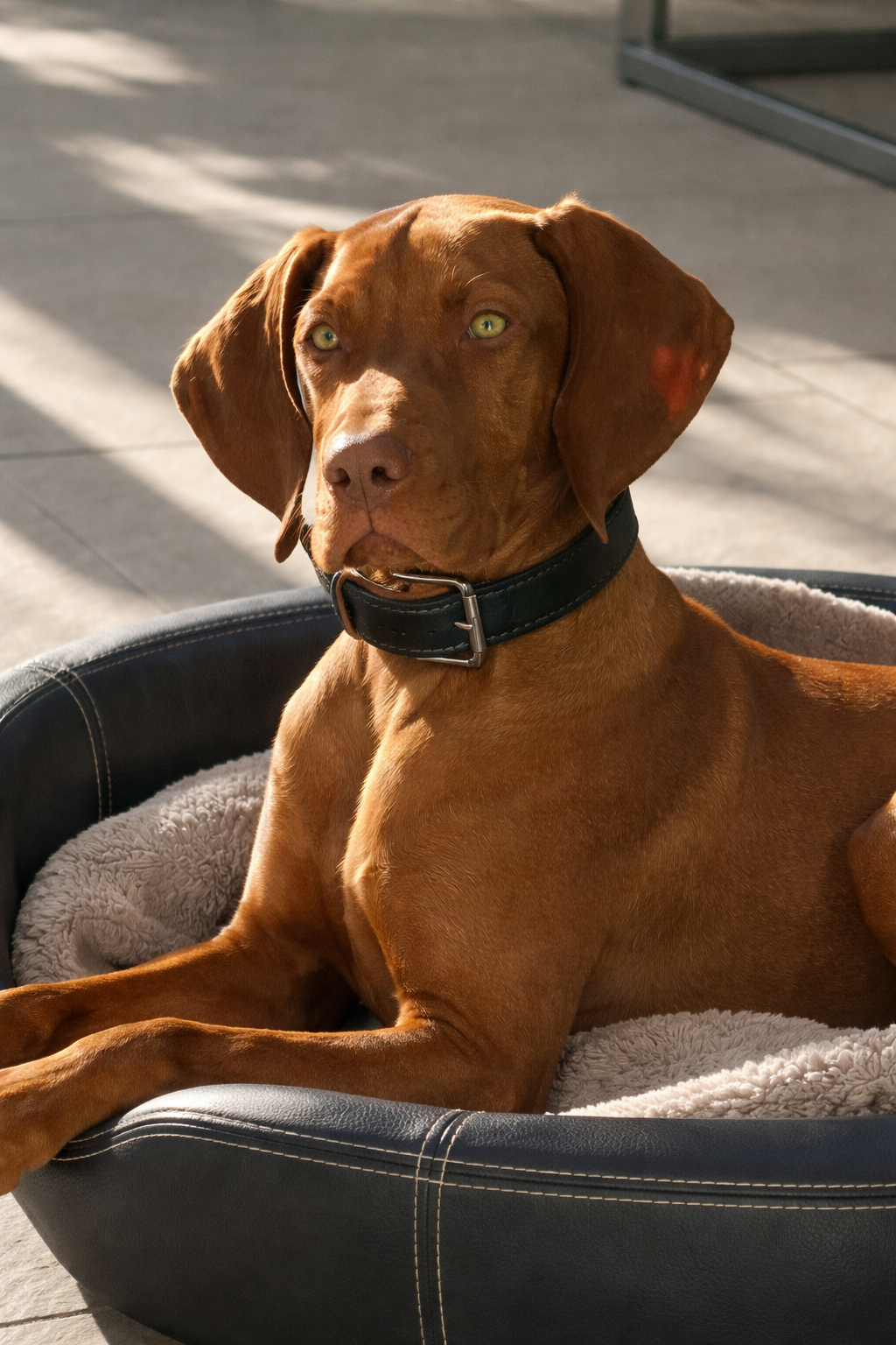 Warmes Sonnenlicht auf einem Vizsla Hund